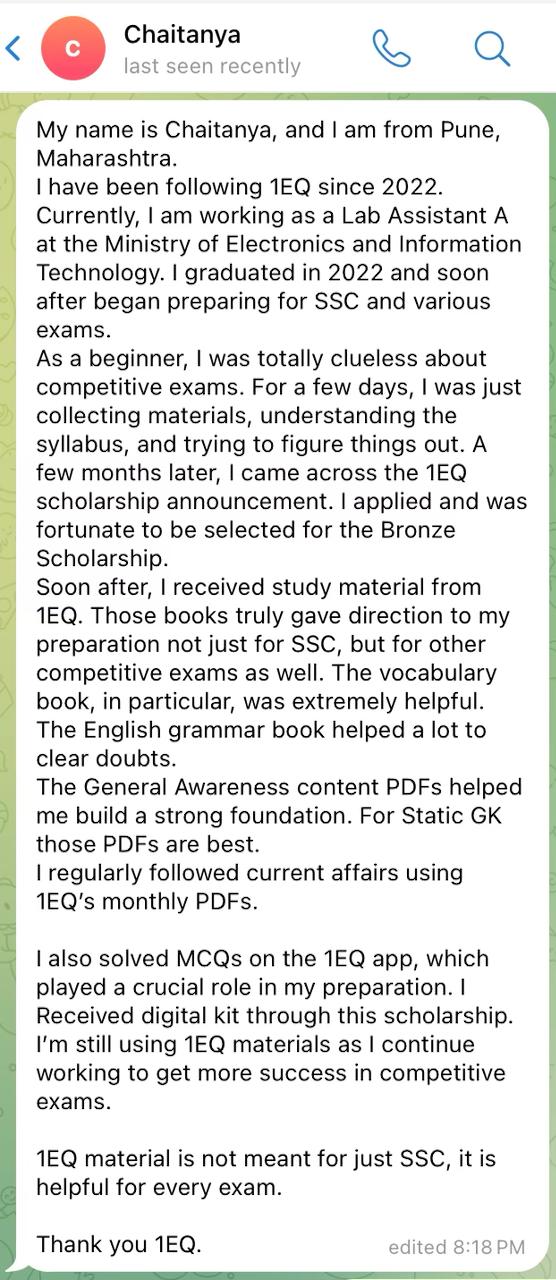 Original Telegram message from Chaitanya